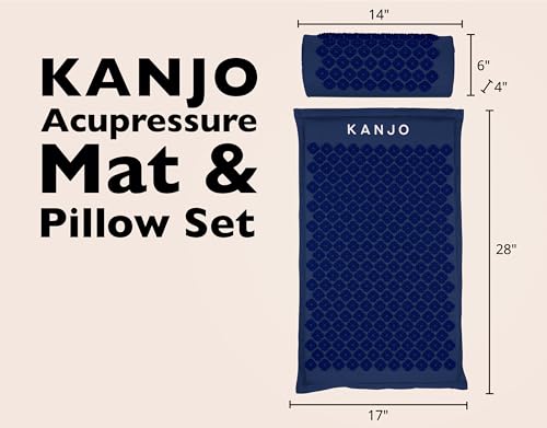Kanjo 허리 통증 완화 및 목 통증 완화를 위한 지압 매트 및 베개 세트, 근육 통증 완화를 위한 압력점 포함, 여행 가방 포함 - 네이비 - color: 스탠다드 네이비