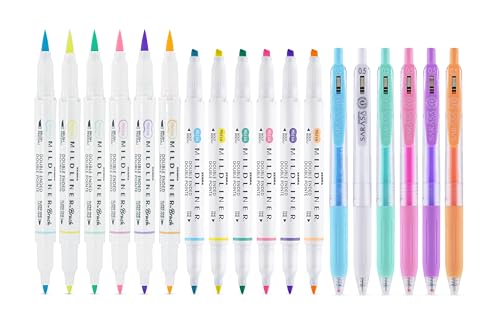 Zebra Pen MILDLINER Highlighter, Brush & SARASA Gel Pen Set, Assorted 18-Pk | Includes 6 MILDLINER Highlighters, 6 Brush Pens, and 6 SARASA Clip Gel Pens, Ideal for Journaling and Hand Lettering (76018) - style: Calligraphy and Journaling Set