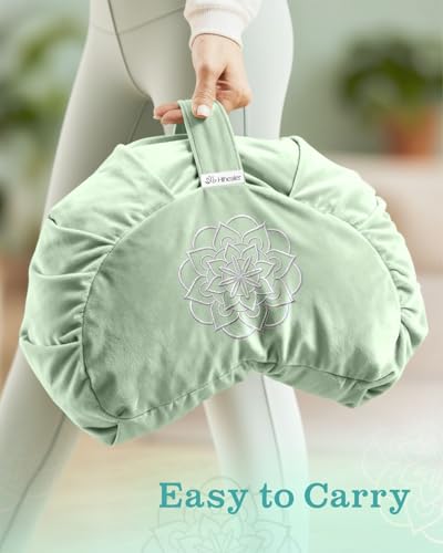 Hihealer Premium Crescent Meditation Cushion, Buckwheat Yoga Bolster Pillow | Comfortable Floor Pillow for Sitting, Ergonomic Floor Cushions for Adults, Zafu - color: Green