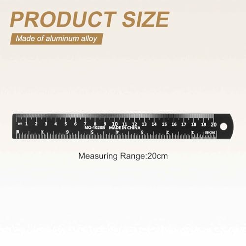 HARFINGTON 2pcs Metal Straight Ruler 20cm Metric SAE Aluminum Alloy Measuring Rulers Scale Tool with Hole for Measure Study Reading Classroom Office, Black - size: 20cm