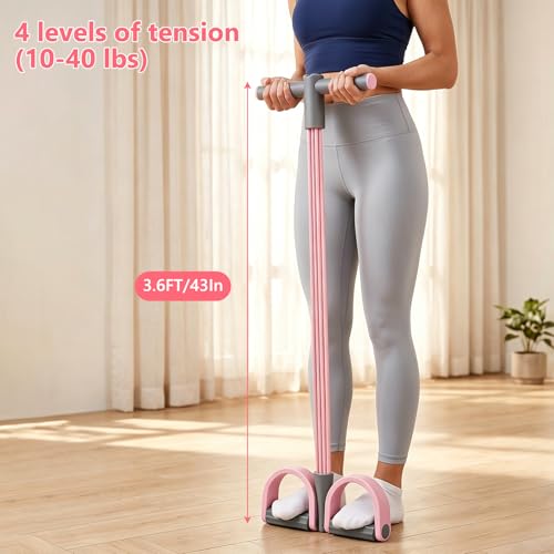 Pedal Resistance Band with Handle,4/6/8 Resistance Levels Elastic Pull Rope, Portable Fitness Bands for Leg Butt Training, Home Gym, Yoga, Pilates - size: 4 Levels(Pink )
