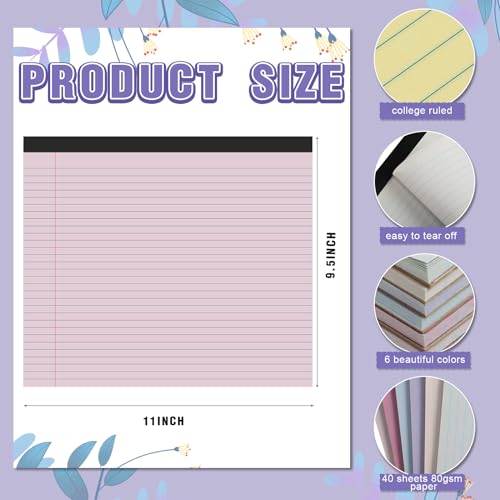 Lincia 6 Pcs Legal Pads Landscape Notebook, Classic Color | 11" x 9.5" College Ruled Notepad,Horizontal Lined Notebook, 40 Sheet, 80 Gsm, Assorted Colors Paper, Pastel Writing Pad - color: Classic Color