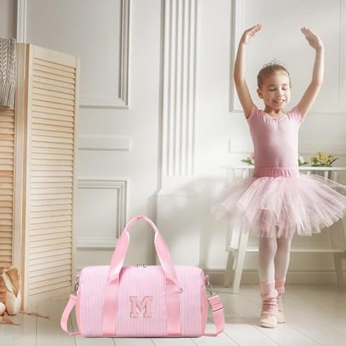 Girls Gym Bag Dance Bags Personalized Initial Ballet Bags Travel Tote with Adjustable Straps,Birthday Gifts for Women Girls Kids Teens (Pink-M) - color: Pnk, style: M