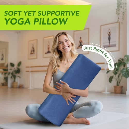 Wellsin Rectangular Yoga Bolster - Meditation Pillow with Washable Suede Cover, 27"X10" X5.5" - color: Blue