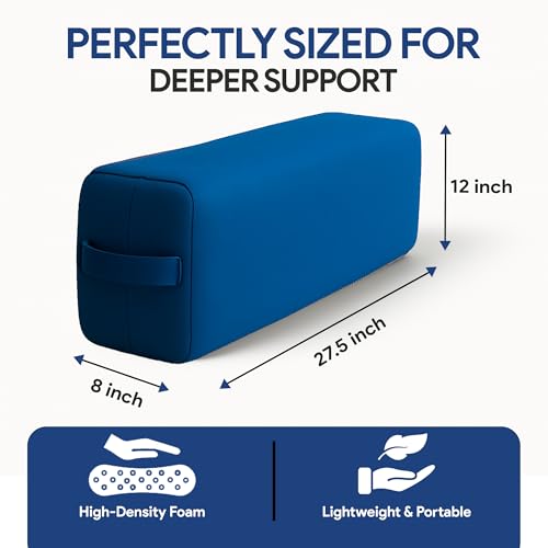 Rectangular Yoga Bolster Pillow for Meditation, Yoga & Back Support – Soft Meditation Cushion with Removable Hand Wash Cotton Cover & Carry Handle (Blue) - color: Blue
