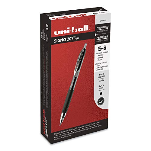 uni-ball 207 Retractable Gel Pens Bold Point, 1mm, Black, (Pack of 24) - size: 12 Count (Pack of 2)