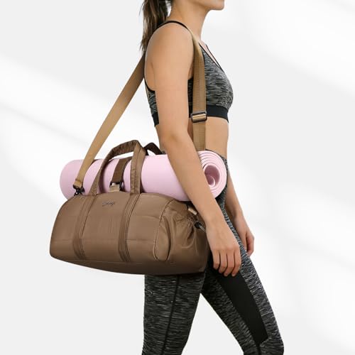 Small Gym Bag for Women Sports Duffel Bag w/Yoga Mat Holder Brown - color: Brown, size: 20l Medium