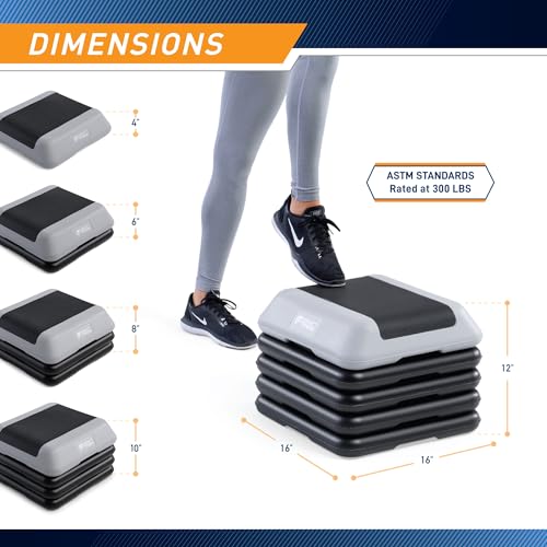Circuit Fitness by Marcy 16 x 16 inches Adjustable Height Aerobic Step Platform with Adjustable Risers, Non-Slip Rubber Surface, Home Exercise Fitness Training, Multiple Color Options - color: Cool Gray - 4 Risers