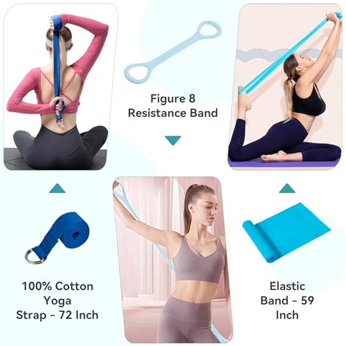 HASHMUST Pilates Ring Kit 12 PCS for Women, Home Workout Equipment with Magic Circle, Mini Exercise Ball, Resistance Bands, Massage Lacrosse, Yoga Strap, Full-Body Fitness Set for Toning & Gift - color: Blue