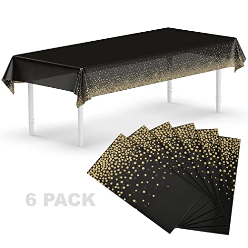 Neatiffy 54 x 108 Inch Rectangle Plastic Table Cloth Picnic/Camping/Birthday Party/Banquet Table Cover. Disposable/Reusable Tablecloths - Black with Golden Dot - color: Black With Golden Dot