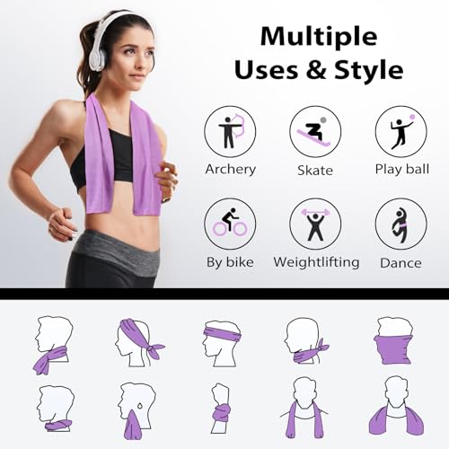 Cooling Towels - 5 Pack Gym Towels, Gym Towel for Working Out, Yoga Towel | Microfiber Breathable Mesh Fabric, Large Size: 40"L × 12"W, Reusable & Easy To Clean, Equipped With Waterproof Storage Pouch - color: Light Blue/Green/Grey/Purple/Rose Red
