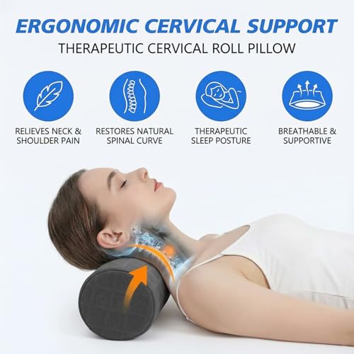 3.1" Small Neck Roll Memory Foam Pillow Cylinder,Detachable Cover - color: Gray, size: Small - 3.1" H