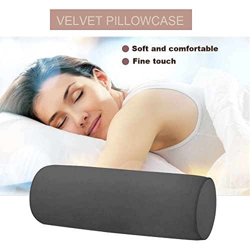 Memory Foam 16x6 Neck Pillow for Sleeping, Neck Pain Relief, Side Back Stomach Sleeper, Car or Office Chair Sofa,Support Pillow with Soft Velvet Pillowcase (Dark Gray) - color: Dark Gray, size: 16X6
