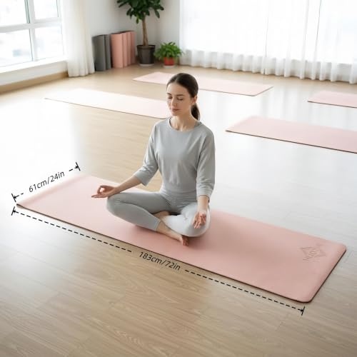 Yoga Mat Non Slip, 8mm TPE Exercise Mat with Carrying Strap, Eco Friendly Fitness Mat for Yoga Pilates Gym Workout, 72" x 24" - color: Pink + Navy Blue