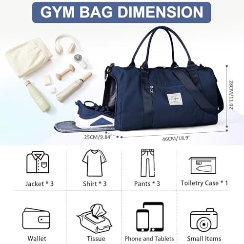 Gym Bag for Women Men with Shoes Compartment,Sports Duffle Bag Personal item travel Duffel Bags Tote Bag Small Carry on Weekender Overnight Bag Workout Dance Bag Hospital Holdalls Dark Blue - color: A10-Dark Blue