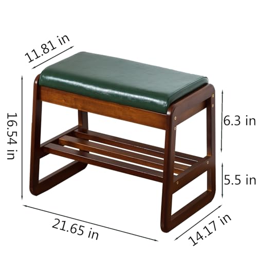 SOBIBO Solid Wood Shoe Rack Bench with Flip-Top Storage, Green, 21.65" | Mid-Century Modern, Flip-top Hidden Storage, Faux Leather Cushion, 450lb Capacity, Ideal for Entryway, Hallway, Bedroom - color: Green(flip‑top), size: 21.65 inches