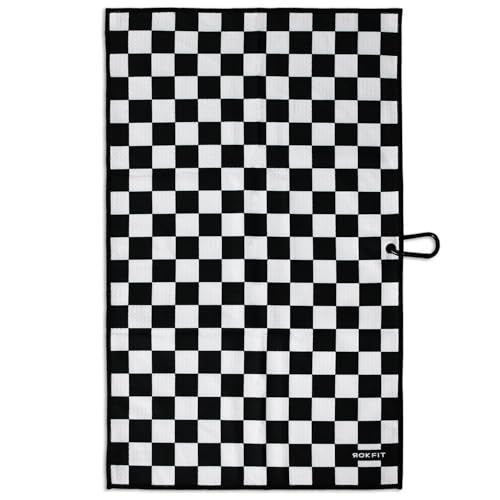 RokFit Gym & Golf Towel – Multi-Use, Quick-Dry, Durable Utility Towel with Bold Graphic and Carabiner Clip (Checker) - color: Checker
