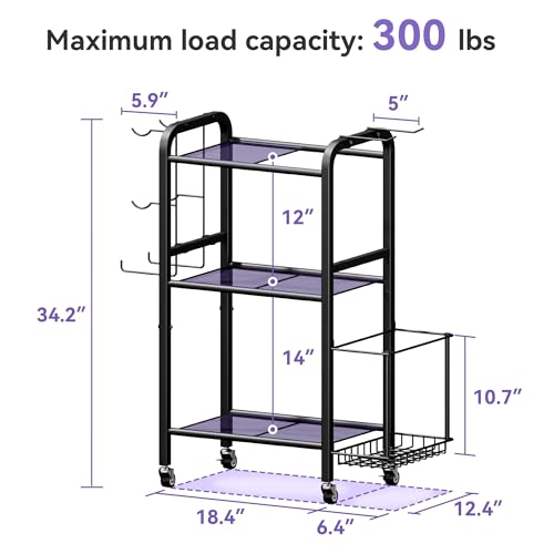 Heavy-Duty Home Gym Storage Rack with Hooks, Wheels, Workout Gear, 3-Tier