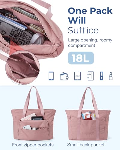 BAGSMART Tote Bag for Women, Lightweight Tote Bag with Yoga Mat Strap, Quilted Shoulder Bag Handbag for Daily, Work, Gym - color: Dark Pink