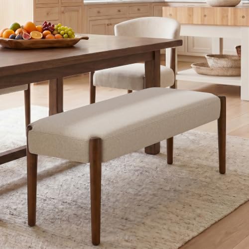 Usaint 42" End of Bed Bench with Wood Legs, Beige with Walnut Leg - color: Beige With Walnut Leg