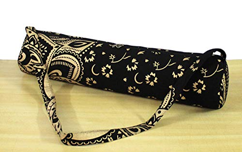 ICC Black Gold Mandala Full-Zip Exercise Yoga Mat Carry Bag Gym Beach Pilates Carrier Bags Hippie Mandala Indian Cotton Bag - style: Black Gold Flower Half