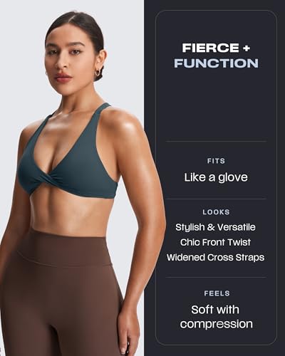 Aoxjox Women's Satara Low Impact Sports Bra | chic front twist, widened cross straps, medium support,breathable fabric, workout fitness yoga crop tank, gym essential - color: Blueberry, size: Medium