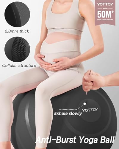 YOTTOY Anti-Burst Exercise Ball for Working Out, Yoga & Pregnancy, Extra Thick Workout Ball for Physical Therapy & Fitness - color: black, size: 26IN/58-65cm