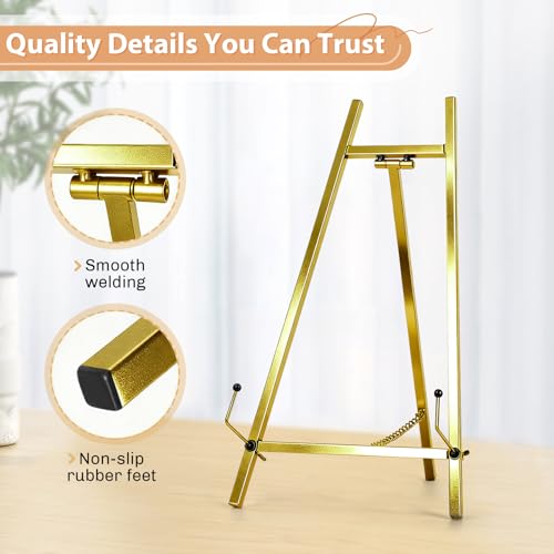 13.3" Metal Easel Stand for Sign – Elegant Table Top Easel for Display, Heavy Duty Tabletop Picture Easel Stand for Wedding Sign, Picture Frame, and Art (Gold) - color: Gold, size: 13.3 Inch