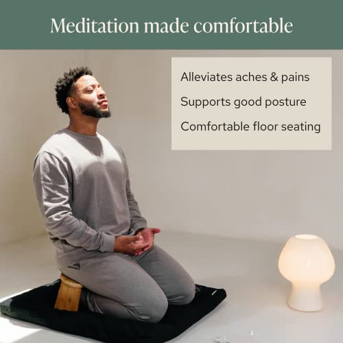 Mindful & Modern Bamboo Bench and Zabuton Meditation Mat Bundle - Small Kneeling Meditation Bench with Locking Magnetic Hinges - Wooden Kneeling Ergonomic Bamboo Seiza and Mat for Meditation