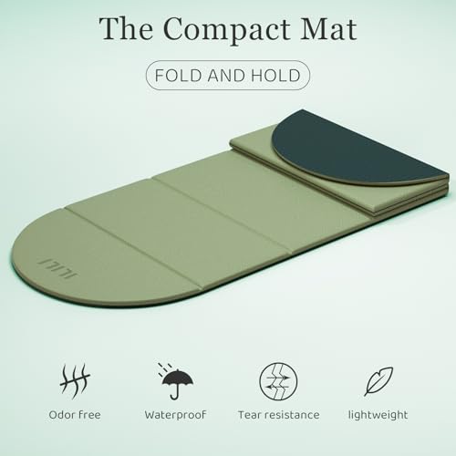 ILILI Foldable Yoga Mat-Semicircular, 10mm Thick, TPE Material, Extra Long 75"L x 26"W, Soft and Comfortable Folding Oval Mat 0.4 Inches, Easy to Carry and Store, 190*66cm Portable Multi-Functional Use for Yoga, Home Exercise & Outdoor - color: Grass Gree