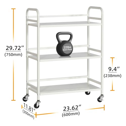 HDANI 3 Tier Metal Utility Multipurpose Rolling Cart,Large Capacity Heavy Duty Rolling Cart with 2 Lockable Wheels for Home,Office,Kitchen,Bathroom,Bedroom,White - color: White, size: Large Solid