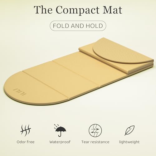 ILILI Foldable Yoga Mat-Semicircular, 10mm Thick, TPE Material, Extra Long 75"L x 26"W, Soft and Comfortable Folding Oval Mat 0.4 Inches, Easy to Carry and Store, 190*66cm Portable Multi-Functional Use for Yoga, Home Exercise & Outdoor - color: Light Yell