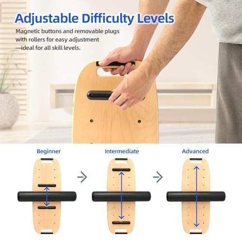 Balance Board for Adult with Adjustable Stoppers: 3 Modes Wobble Board with Roller Exercise Balancing Stability Trainer for Improve Balance Non Slip Surface - size: with stand