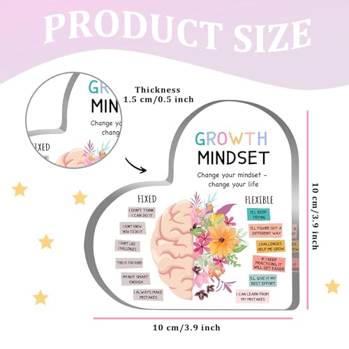 Growth Mindset Decor, Mental Health Therapy Office School Art Educational Challenging Thoughts Affirmation Decorations Positive Sayings Inspirational Gifts Acrylic Heart Inspirational Gift for Teacher - color: 025