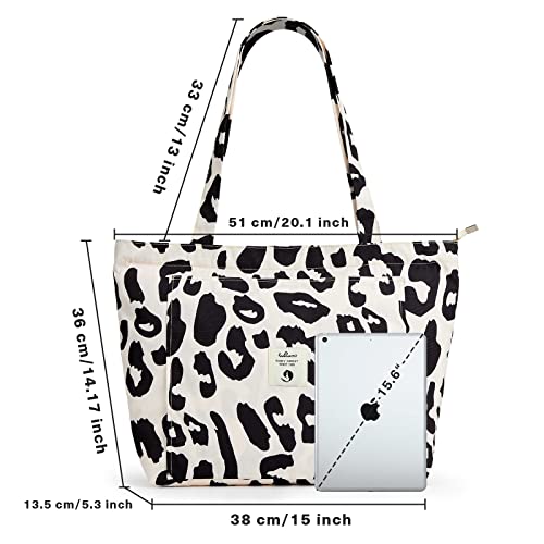 WLLWOO Yoga Mat Carrier Bag for Women Canvas Carryall Tote Gym Pilates | Large Holder Zipper Shoulder for Beach Travel Workout Fitness Office - color: leopard