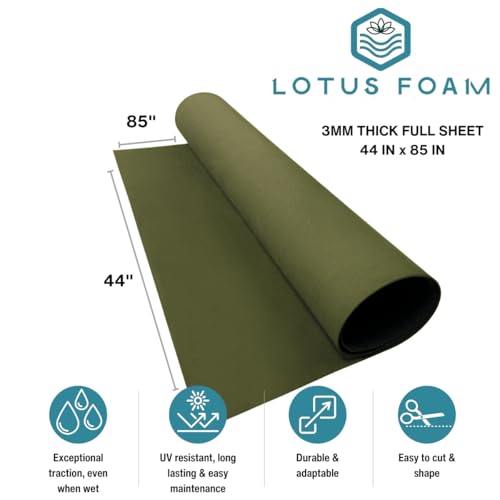 LotusFoam Large 3mm EVA Foam Sheet - 44"x 85" High Density Foam 130 kg/m3 for Cosplay, Costumes, Crafts, Flooring, Outdoor Use - 35 Colors (Olive Green) - Olive Green - color: Olive Green