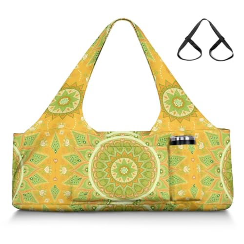 Yoga Mat Bag Large Yoga Bag and Carrier with Strap Zipper and Pockets Fits All Your Stuff Yoga Tote Pilates Bags for Women Fit Most Size Mats - color: Yellow