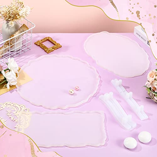 5 Pcs 13 Inches Large Resin Tray Molds with Gold Handles Silicone Irregular Casting Epoxy Molds DIY Faux Agate Geode Serving Tray for Home Wedding Decor (DIY Handle) - size: Large DIY Handle