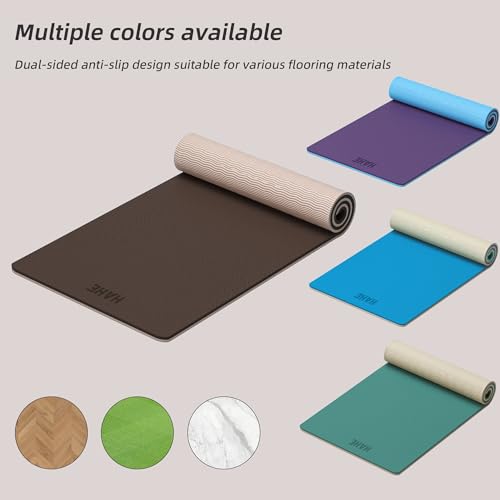 HAHE Wide Yoga Mat 72"x32"x0.4" Thick Pilates Mat with Carrying Strap - color: Dark Brown+Beige