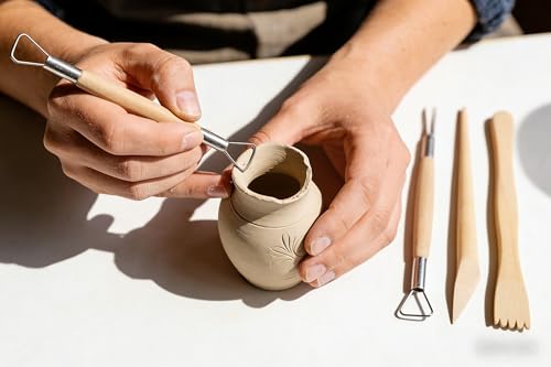 MAGIKON Clay Sculpture Tools Set, 5Pcs Wooden Handle Metal Tip | Wooden handles, metal tips, 5.9in length, for carving, cutting, smoothing, suitable for beginners and professionals