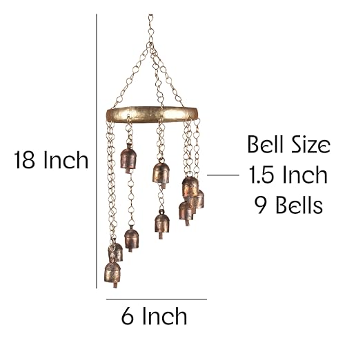 Rustic Wind Chimes for Outside – 18" Handmade Metal Hanging Bells – Garden Decor for Outside Yard Porch Patio – Outdoor Wind Chimes Bronze Finish – Boho Yard Decorations - color: Bell Cascade