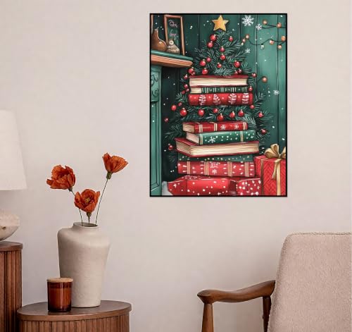 Christmas Diamond Art Kits for Adults, Diamond Art Painting Kits for Adults | Xmas Tree Books Stress Relief Full Round Drills Heartfelt DIY Gift Strong Adhesive Wall Decor HD Canvas 11.8x15.7 in 30x40 cm - color: Christmas Tree Book