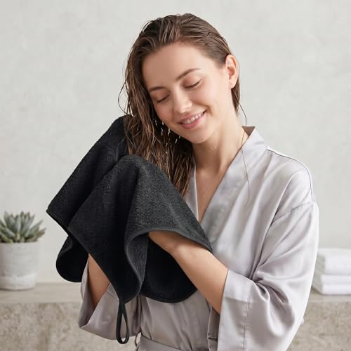 REDKISS Microfiber Hand Towels Set of 6, 16 by 28 inches, Ultra Soft and Highly Absorbent Hand Towels for Bathroom, Gym, Shower, Hotel, and Spa, Black - color: Black 06, size: 16'' x 28''