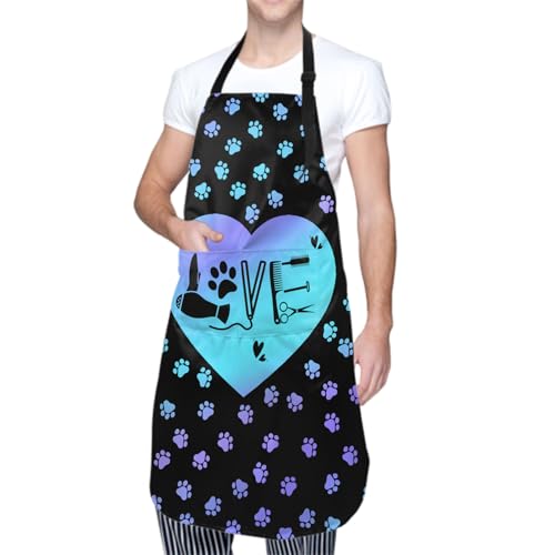 Giwawa Unisex Adult Apron Waterproof Stain Resistant Kitchen Cooking Apron with 2 Pockets for BBQ Grill Painting - color: Dog Grooming