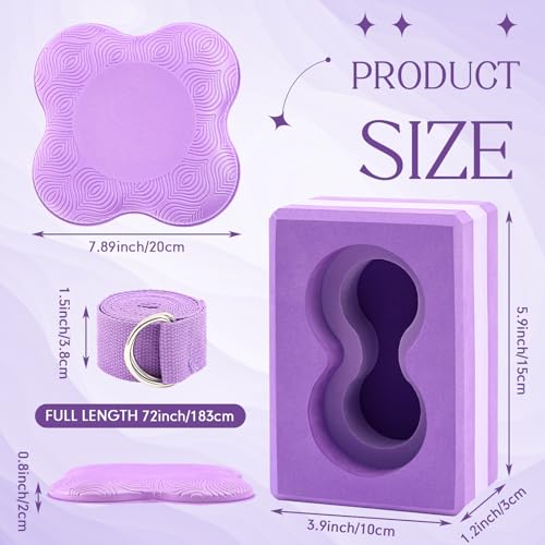 Yoga Blocks 2 Pack for Wrist Relief,Yoga Block with Knee Pads Strap | Wrist Support, Improve Comfort and Grip, Nonslip EVA Foam, Pilates Exercise Balance Stretching Accessories Meditation - color: Purple