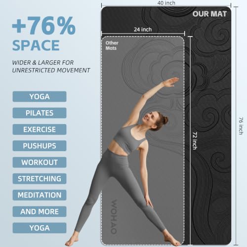 Large 76"x40"x0.4" Yoga Mat - color: Black