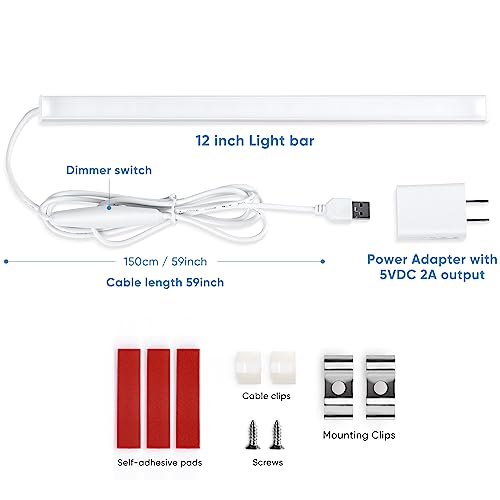 Under Cabinet LED Light with USB Power for Kitchen Counter, Workbench, Coffee Station, Workspace, Closet. Adapter, Dimmer, 12 Inch LED Light. Warm White 3000K - color: Warm White 3000K, size: 1-Light-Bar-Kit