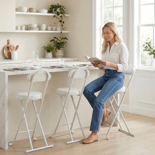 Folding Bar Stool,24" Portable High Counter Foldable Stool Chair - color: White