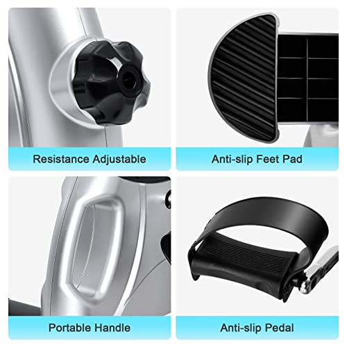 Mini Exercise Bike, himaly Under Desk Bike Pedal Exerciser Portable Foot Cycle Arm & Leg Peddler Machine with LCD Screen Displays - color: Silver and Black