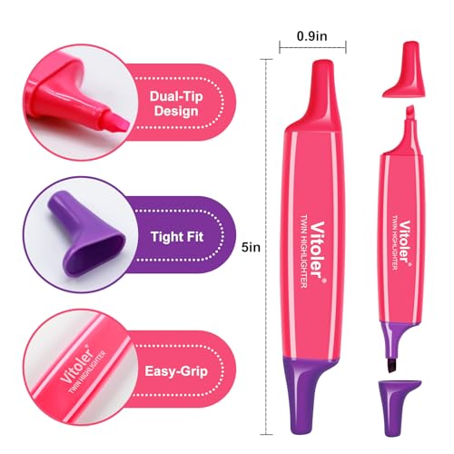 Vitoler Highlighters Assorted Colors,Bible Highlighters,6 Pcs,12 Colors,Dual Tips,No Bleed,Aesthetic Highlighter,Marker Pens for Office Supplies - color: Multicolor B
